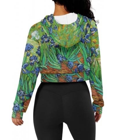 Women's Y2K Hoodies Casual Long Sleeve Zip Up Drawstring Cropped Hoodie Hooded Crop Jacket Top with Pockets Irise Van Gogh $1...