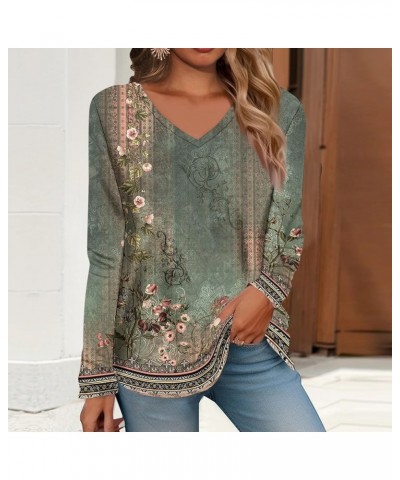 Long Sleeve Shirts for Women Womens Spring Fashion 2024 Going Out Tops Classic Graphic Tees Ladies V Neck Blouses 6-dark Gree...