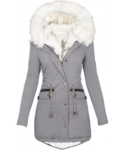 Winter Coats for Women 2023 Trendy Thicken Fleece Lined Parkas Anoraks Warm Cotton Jacket Coats with Faux Fur Hood 02-gray $2...