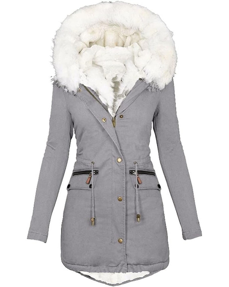 Winter Coats for Women 2023 Trendy Thicken Fleece Lined Parkas Anoraks Warm Cotton Jacket Coats with Faux Fur Hood 02-gray $2...