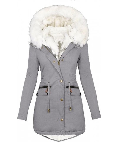 Winter Coats for Women 2023 Trendy Thicken Fleece Lined Parkas Anoraks Warm Cotton Jacket Coats with Faux Fur Hood 02-gray $2...