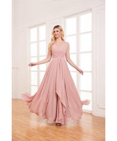 V Neck Long Bridesmaid Dresses for Women A Line Pleated Chiffon Ruffles Formal Evening Dresses with Slit Dusty Rose $25.49 Dr...