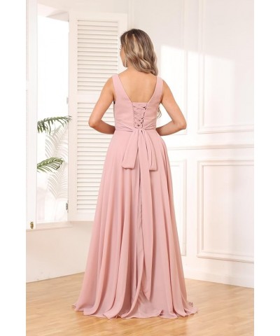 V Neck Long Bridesmaid Dresses for Women A Line Pleated Chiffon Ruffles Formal Evening Dresses with Slit Dusty Rose $25.49 Dr...