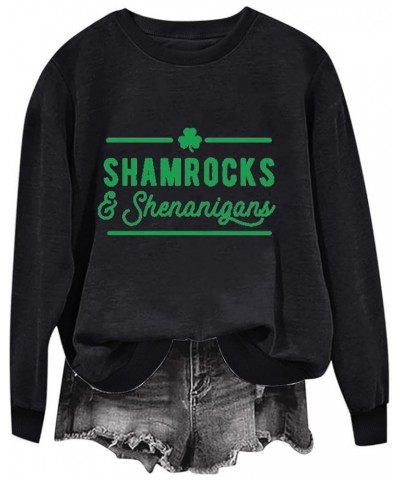 St Patricks Day Shirt Women Long Sleeve Crewneck Sweatshirts Lucky Love Irish Clover Happy St Patrick's Day Shirts 07black Fu...