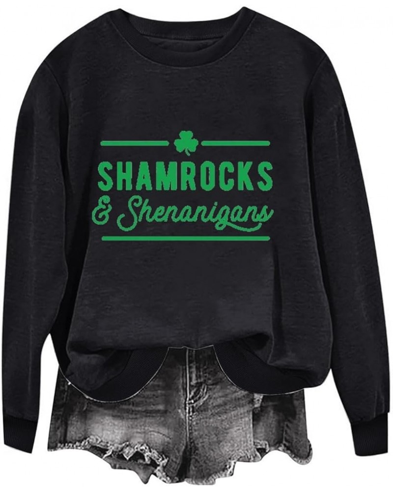 St Patricks Day Shirt Women Long Sleeve Crewneck Sweatshirts Lucky Love Irish Clover Happy St Patrick's Day Shirts 07black Fu...