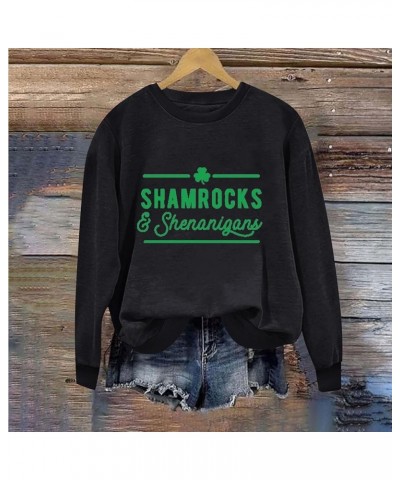 St Patricks Day Shirt Women Long Sleeve Crewneck Sweatshirts Lucky Love Irish Clover Happy St Patrick's Day Shirts 07black Fu...