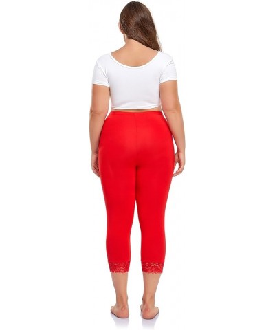 Plus Size Leggings for Women Capri Leggings Stretchy Yoga Tights Solid with Lace Trim Red $8.83 Leggings