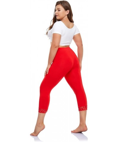 Plus Size Leggings for Women Capri Leggings Stretchy Yoga Tights Solid with Lace Trim Red $8.83 Leggings