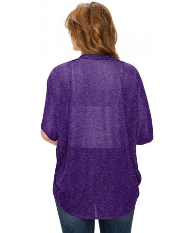 Women's Short Sleeve Open-Front Batwing Cardigan - Made in USA Wsk1528_purple_black $13.89 Sweaters