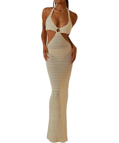 Sexy Knit Dress for Women Low Cut Spaghetti Strap Maxi Dress Slim Fit Bodycon Long Dresses Party Clubwear Dress B- Creamy Whi...