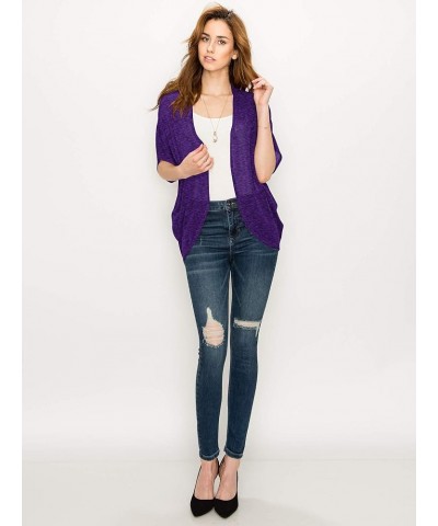 Women's Short Sleeve Open-Front Batwing Cardigan - Made in USA Wsk1528_purple_black $13.89 Sweaters