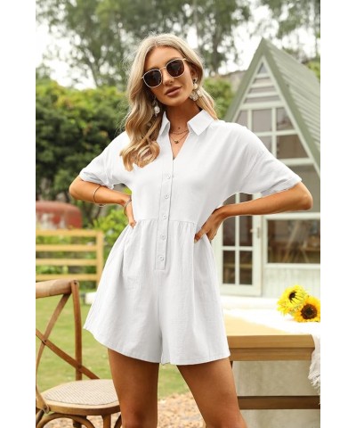 Women's Summer Casual Short Sleeve Button Down Shorts Rompers V Neck Collared Jumpsuit for Women with Pockets 01-white $16.80...