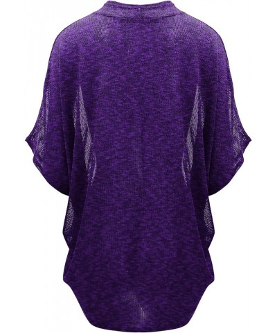 Women's Short Sleeve Open-Front Batwing Cardigan - Made in USA Wsk1528_purple_black $13.89 Sweaters