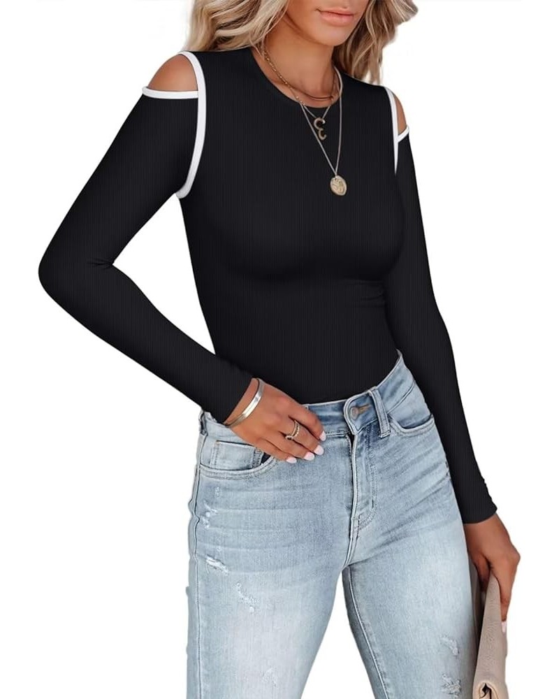 Cold Shoulder Tops for Women Basic Round Neck Long Sleeve Cute Blouse Fitted T Shirts Fall Casual Tops Z-black $10.92 Accesso...