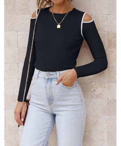 Cold Shoulder Tops for Women Basic Round Neck Long Sleeve Cute Blouse Fitted T Shirts Fall Casual Tops Z-black $10.92 Accesso...