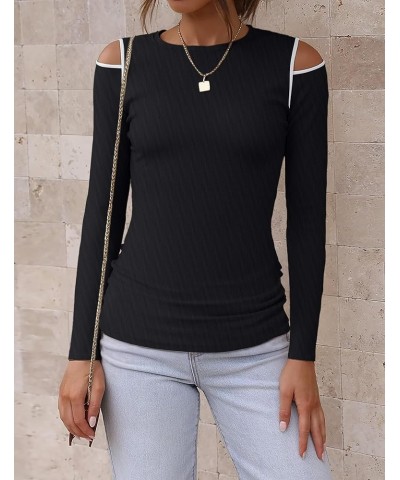 Cold Shoulder Tops for Women Basic Round Neck Long Sleeve Cute Blouse Fitted T Shirts Fall Casual Tops Z-black $10.92 Accesso...