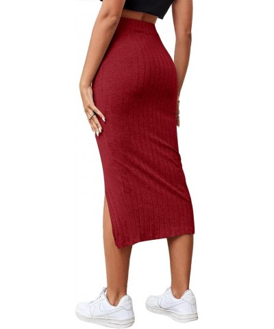 Women's High Waist Stretchy Rib Knit Split Slit Hem Midi Pencil Skirt Red 2 $13.99 Skirts