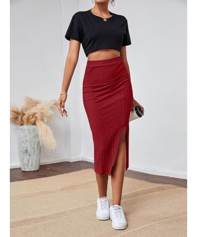 Women's High Waist Stretchy Rib Knit Split Slit Hem Midi Pencil Skirt Red 2 $13.99 Skirts