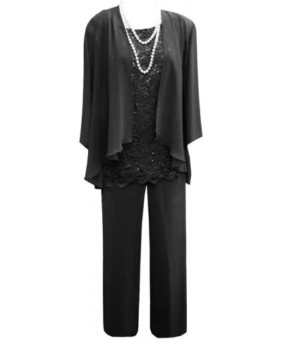 3 Pieces Mother of The Bride Pant Suits for Wedding Lace Chiffon Pants Suits for Women Dressy Champagne $12.40 Suits