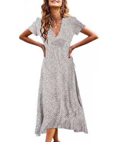 Women's Summer Casual V Neck Bohemian Dress Short Sleeve Beach Long Dresses Brown Print $14.74 Dresses