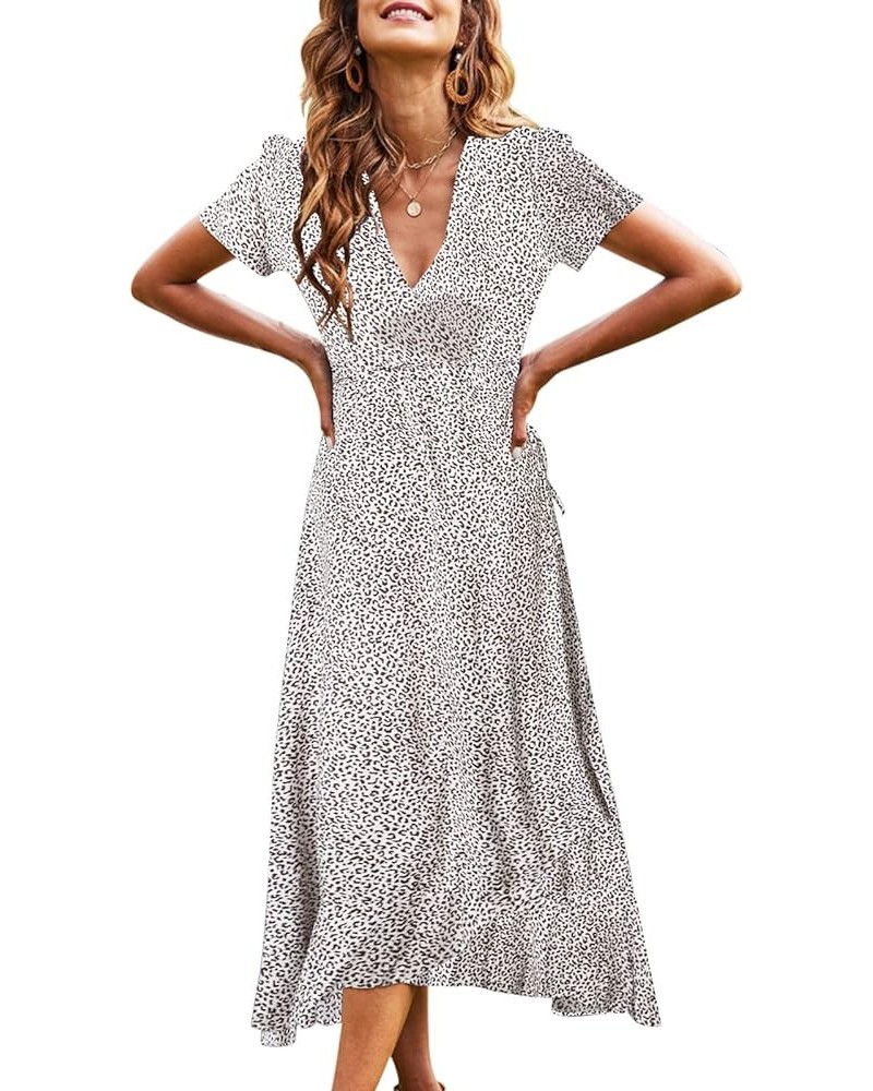 Women's Summer Casual V Neck Bohemian Dress Short Sleeve Beach Long Dresses Brown Print $14.74 Dresses