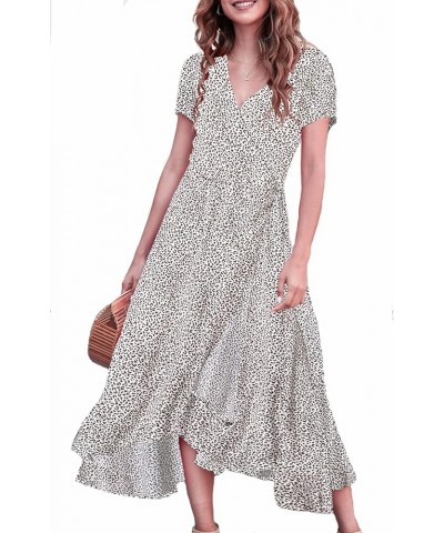 Women's Summer Casual V Neck Bohemian Dress Short Sleeve Beach Long Dresses Brown Print $14.74 Dresses