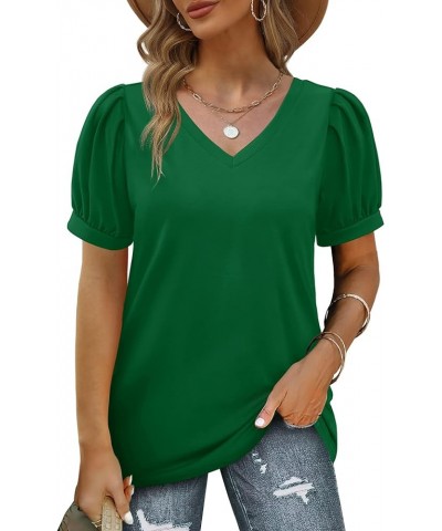 Womens Summer Tops Puff Short Sleeve V Neck T Shirts Loose Casual Tshirts 03g-dark Green $11.25 T-Shirts