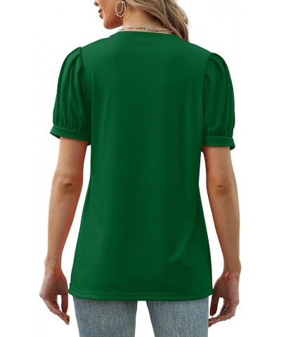 Womens Summer Tops Puff Short Sleeve V Neck T Shirts Loose Casual Tshirts 03g-dark Green $11.25 T-Shirts