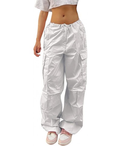 Women's Baggy Cargo Pants with Pocket Drawstring Low Waist Loose Hip Hop Casual Trousers Sweatpant Y2K Streetwear White $13.6...