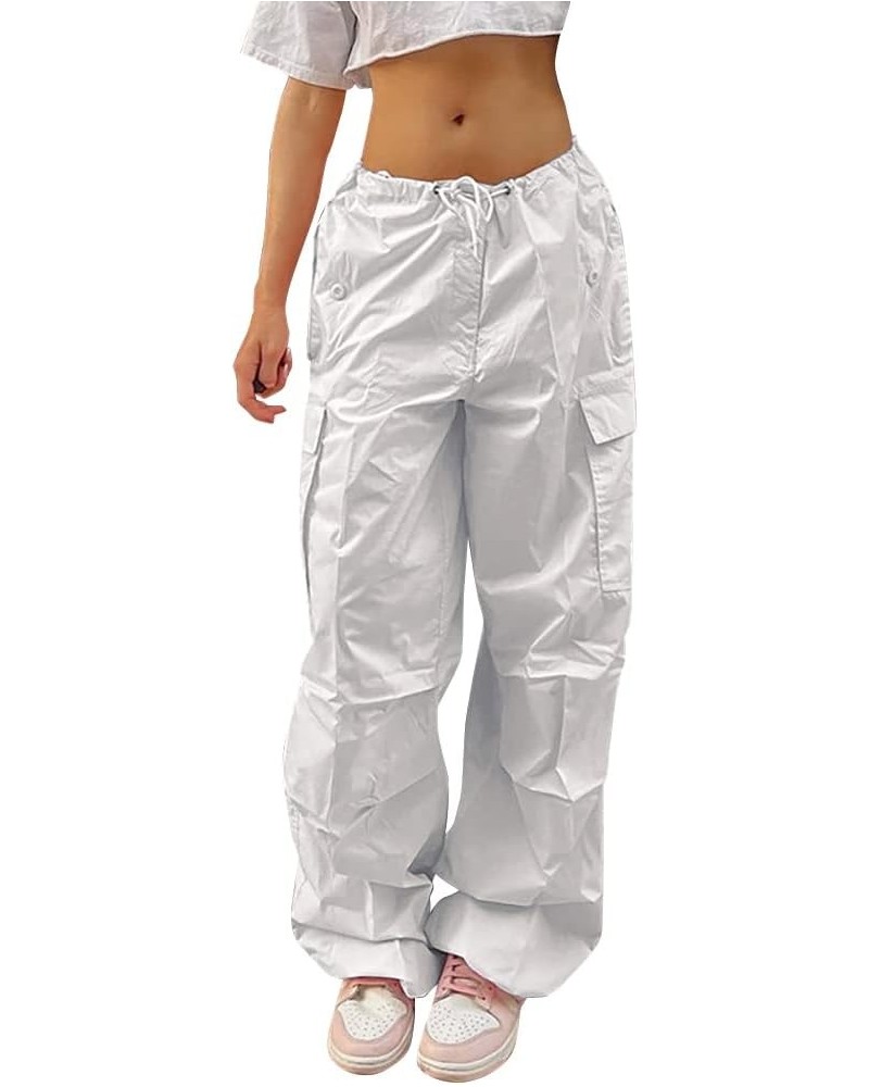 Women's Baggy Cargo Pants with Pocket Drawstring Low Waist Loose Hip Hop Casual Trousers Sweatpant Y2K Streetwear White $13.6...