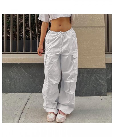 Women's Baggy Cargo Pants with Pocket Drawstring Low Waist Loose Hip Hop Casual Trousers Sweatpant Y2K Streetwear White $13.6...