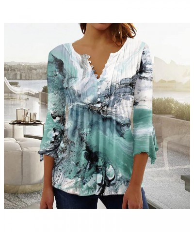 Womens Tunic Tops Trendy Vintage Boho Shirts Bell Sleeve Notch V Neck t-Shirt 2024 Casual Summer Blouse Empire Waist A03-ligh...