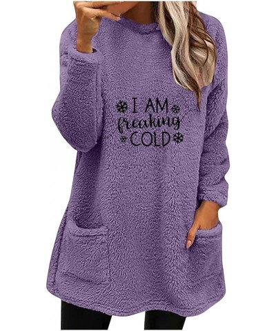 Yes,I'M Still Freezing Me 24:7 Fleece Loungwear Womens Letter Print Pullover Tops Long Sleeve Sweatshirt with Pocket Y3-purpl...