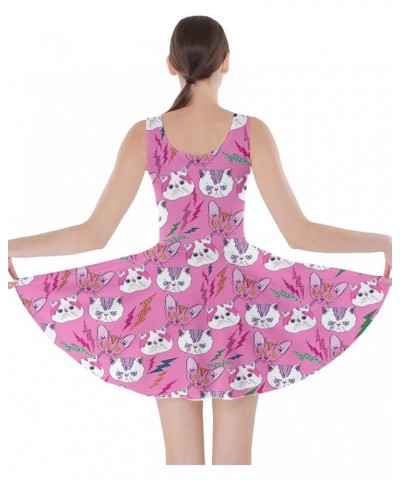 Womens Cats Kitten Meow Paw Pet Kitty Animals Claw Skater Dress, XS-5XL We Rock Pink $17.39 Dresses