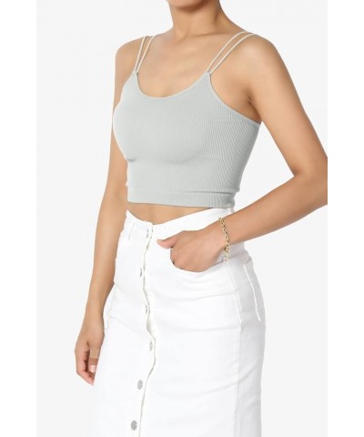 Women's Basic Solid Spaghetti Strap Double Layered Stretch Crop Cami Tank Top Seamless Light Grey $10.25 Tops