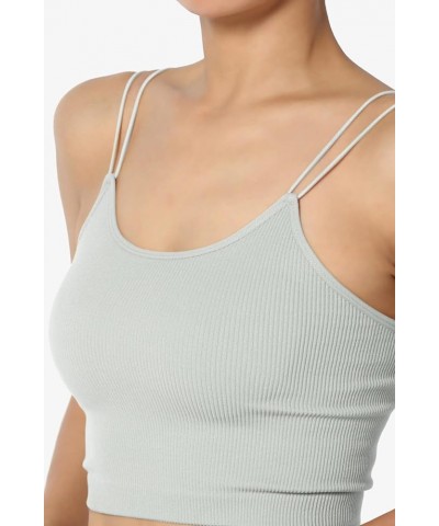 Women's Basic Solid Spaghetti Strap Double Layered Stretch Crop Cami Tank Top Seamless Light Grey $10.25 Tops