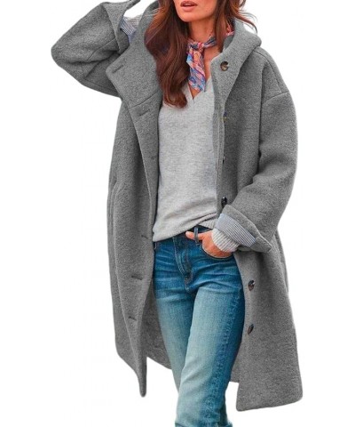 Women's Winter Woolen Long Coat Oversized Hooded Button Down Fleece Jacket Solid Color Casual Coat with Pockets Grey $25.92 C...