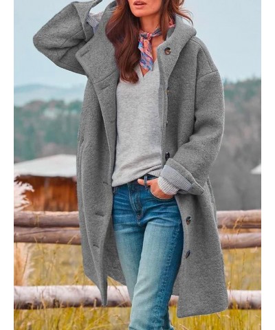 Women's Winter Woolen Long Coat Oversized Hooded Button Down Fleece Jacket Solid Color Casual Coat with Pockets Grey $25.92 C...