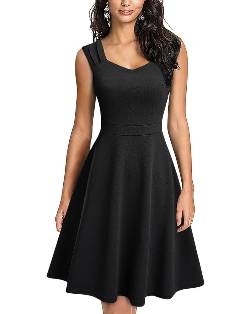 Women's V Neck Sleeveless Ruffle A Line High Waist Elegant Cocktail Midi Dress Solid Black $26.99 Dresses