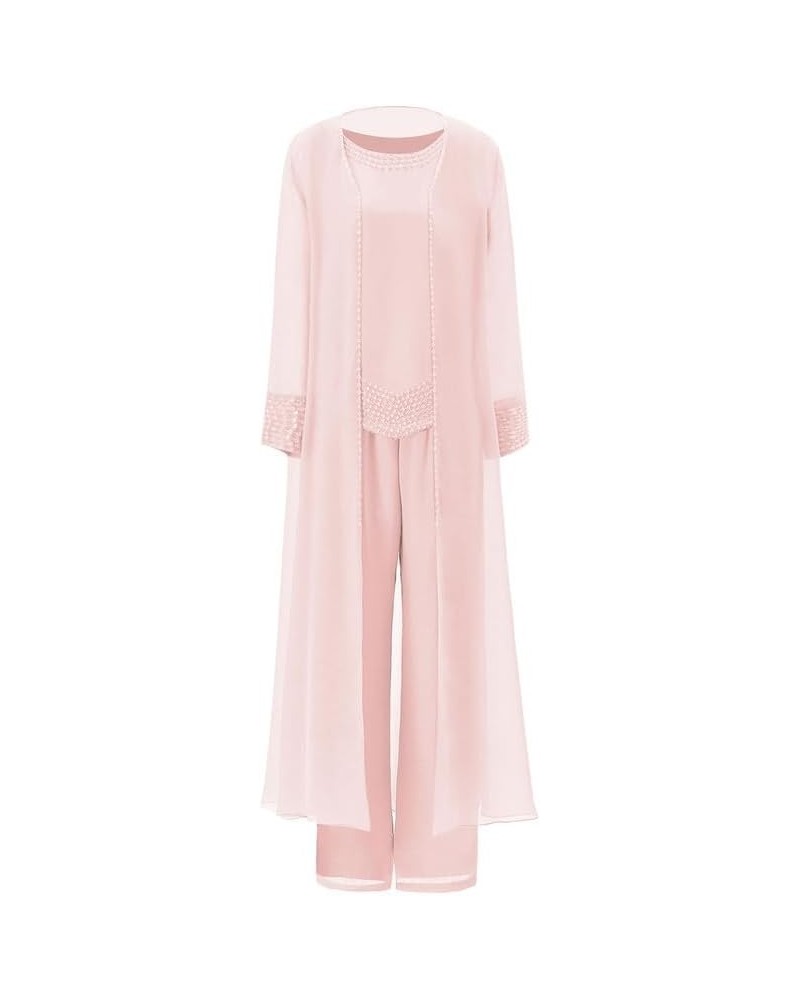 Mother of The Bride Pant Suits for Wedding 3Pcs Long Sleeve Evening Outfits Formal Gowns with Jacket Pink $36.55 Suits