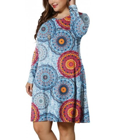 Women's Winter XL-6XL Plus Size Dresses Casual Long Sleeve Dress with Pockets Fl Mix Blue+long Sleeve $13.12 Dresses