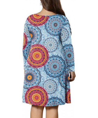 Women's Winter XL-6XL Plus Size Dresses Casual Long Sleeve Dress with Pockets Fl Mix Blue+long Sleeve $13.12 Dresses