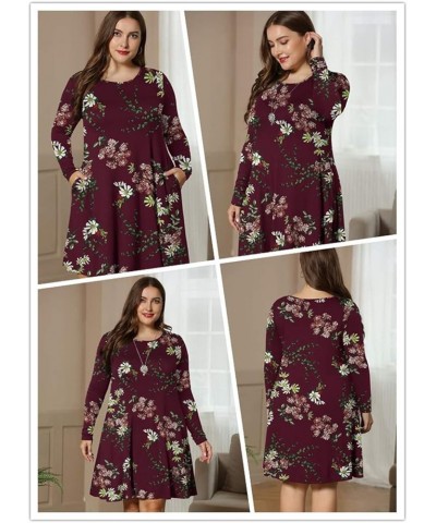 Women's Winter XL-6XL Plus Size Dresses Casual Long Sleeve Dress with Pockets Fl Mix Blue+long Sleeve $13.12 Dresses