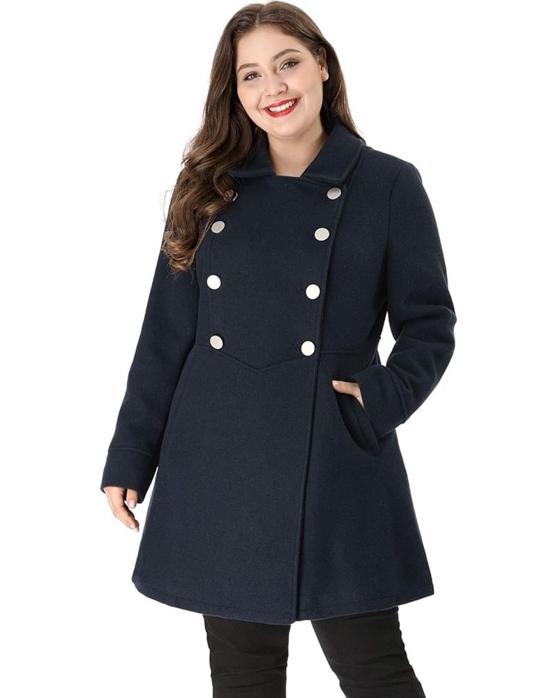 Women's Plus Size Coat A-Line Peter Pan Collar Double Breasted Fall Winter Peacoat Navy Blue $39.00 Blazers