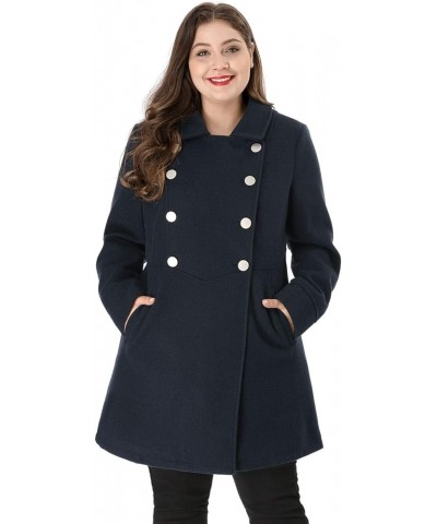 Women's Plus Size Coat A-Line Peter Pan Collar Double Breasted Fall Winter Peacoat Navy Blue $39.00 Blazers