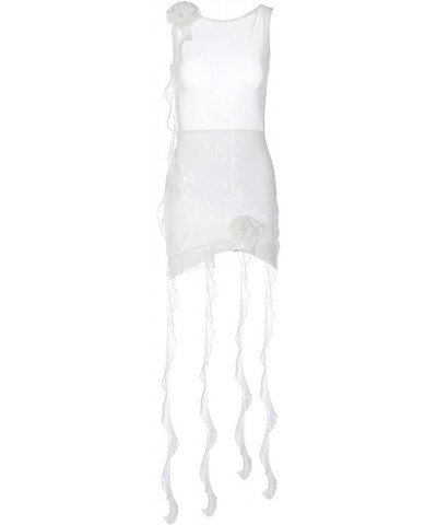 Women Sexy Cutout Sheer Mesh See Through Bodycon Mini Dress Y2k Ruffled Side Split Bikini Cover Up Dress White Sleeveless $14...