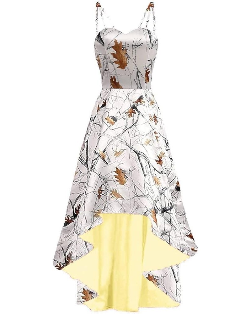 Snowfall Camo Country Wedding Dresses for Bride High Low Reception Prom Dress with Spaghetti Straps Yellow $37.87 Dresses