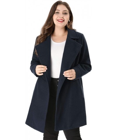 Women's Plus Size Coat A-Line Peter Pan Collar Double Breasted Fall Winter Peacoat Navy Blue $39.00 Blazers