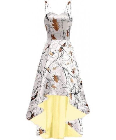 Snowfall Camo Country Wedding Dresses for Bride High Low Reception Prom Dress with Spaghetti Straps Yellow $37.87 Dresses