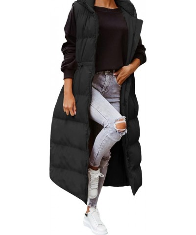 Womens Sleeveless Long Quilted Vest Hooded Button Down Puff Vest Cotton Padded Jacket Winter Outerwear Falls Creek Vest3-blac...